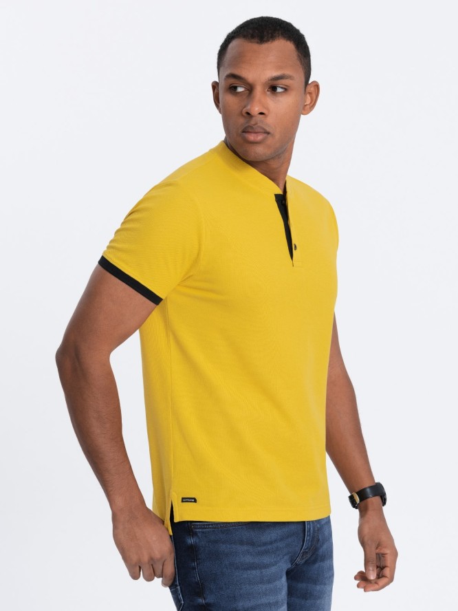 Męska koszulka polo bez kołnierzyka - żółta V9 OM-TSCT-0156 - XXL