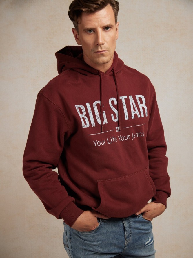 Bluza męska z kapturem z logo BIG STAR bordowa Ashlyno 604