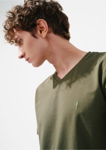 Khaki basic T-shirt męski z logo