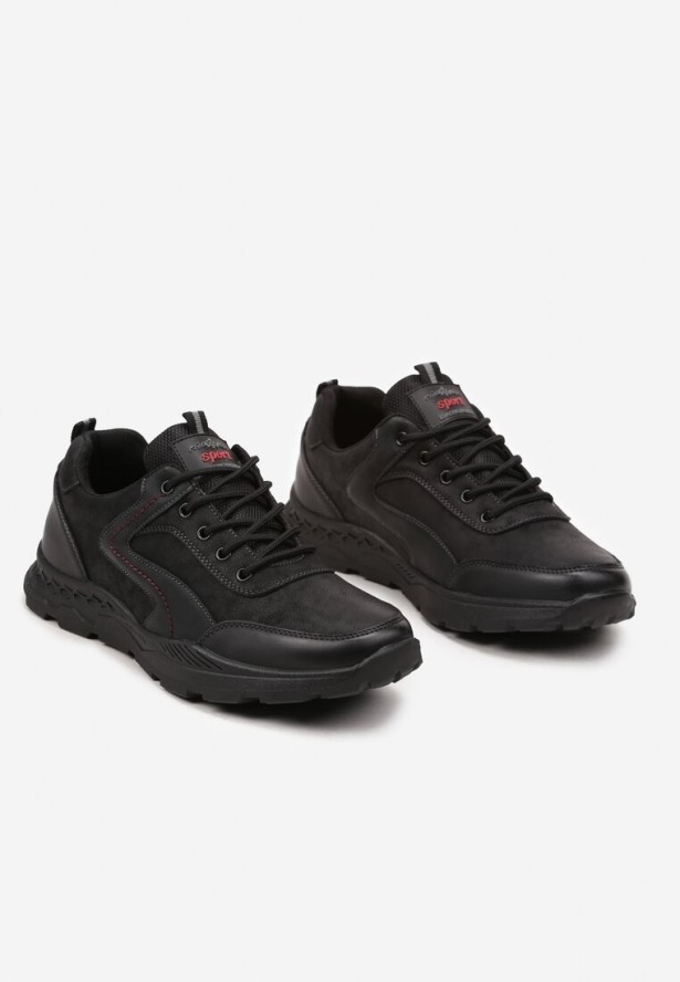 Czarne Płaskie Buty Sportowe Sneakersy z Geometrycznym Wzorem Zitheria