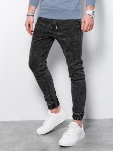 Spodnie męskie jeansowe joggery - czarne V2 P1027 - XL