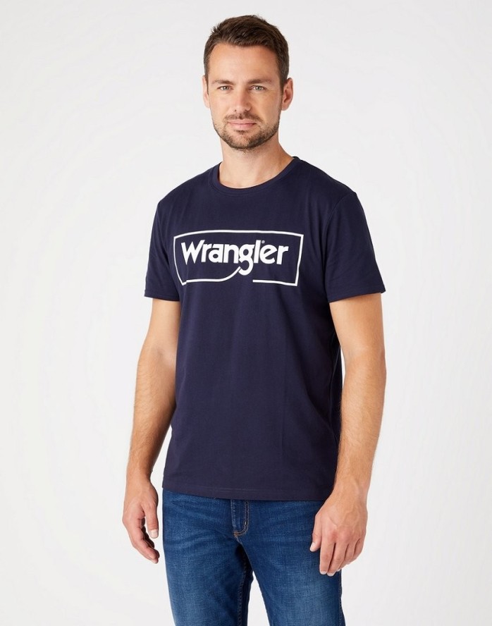 WRANGLER FRAME LOGO TEE MĘSKI T-SHIRT KOSZULKA NAVY W7H3D3114