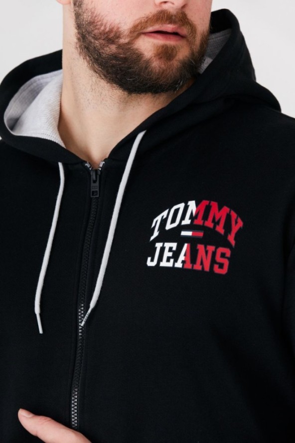 TOMMY JEANS Czarna bluza męska na zamek z dużym logo