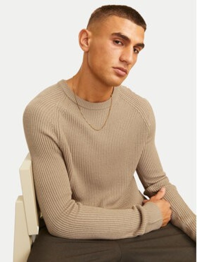 Jack&Jones Sweter Pannel 12258471 Beżowy Regular Fit