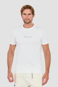 GUESS Biały t-shirt z haftowanym logo