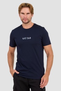 GUESS Granatowy t-shirt z haftowanym logo