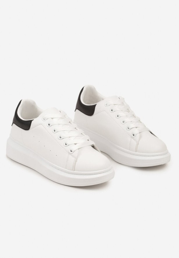 Białe Płaskie Sznurowane Buty Sportowe Sneakersy w Klasycznym Stylu Vlimara