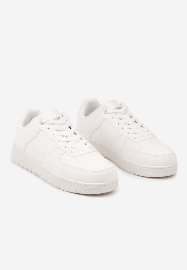 Białe Płaskie Sznurowane Buty Sportowe Sneakersy na Tłoczonej Podeszwie Milivina