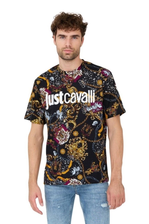 JUST CAVALLI T-shirt czarny R Print Iconic Schields