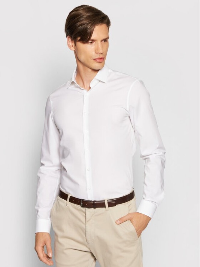 Calvin Klein Koszula 2ply Poplin Stretch Slim Shirt K10K103025 Biały Slim Fit