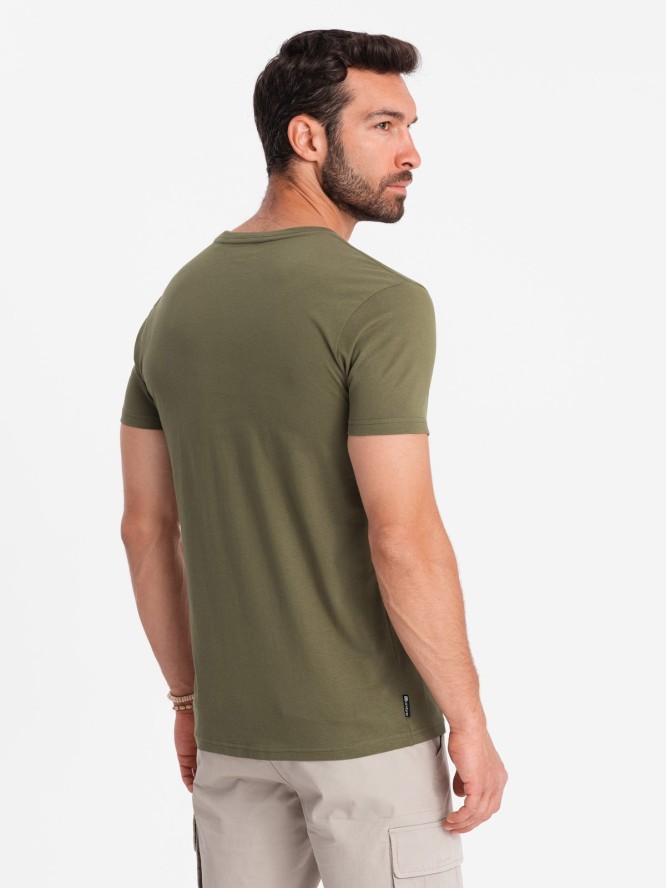 T-shirt męski bawełniany z printem militarnym - khaki V2 OM-TSPT-0164 - XXL