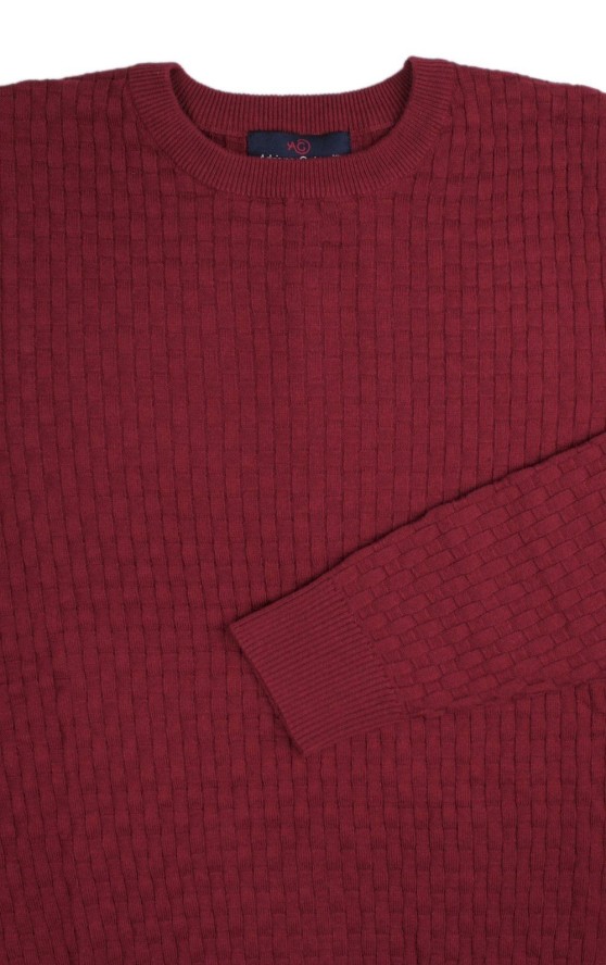 Jednokolorowy, Męski Sweter Bawełniany - Adriano Guinari - Ciemna Czerwień