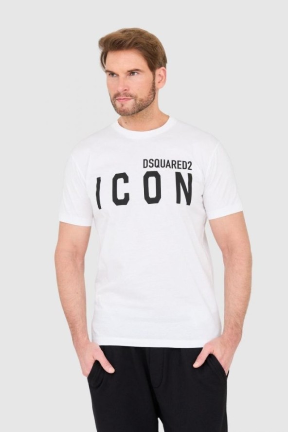 DSQUARED2 Biały t-shirt męski z dużym logo icon