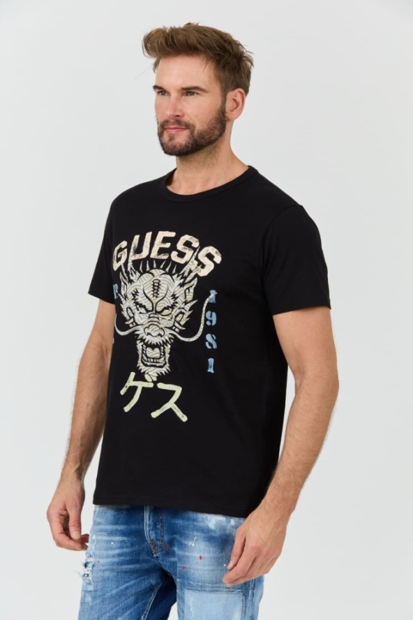 GUESS Czarny t-shirt Dragon Tee