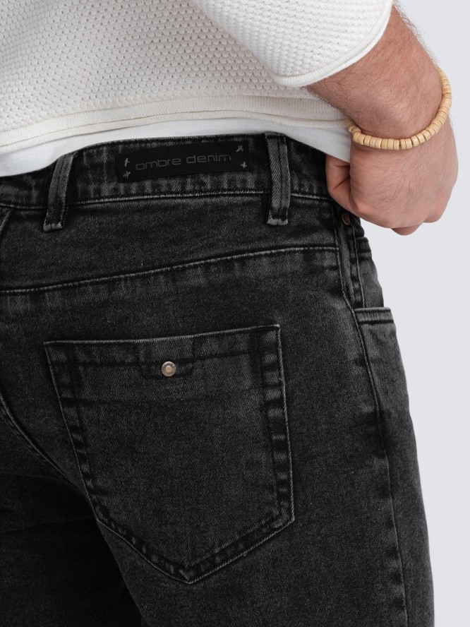 Spodnie męskie jeansowe slim fit z przeszyciem na kolanach - czarne V2 OM-PADP-0109 - XXL