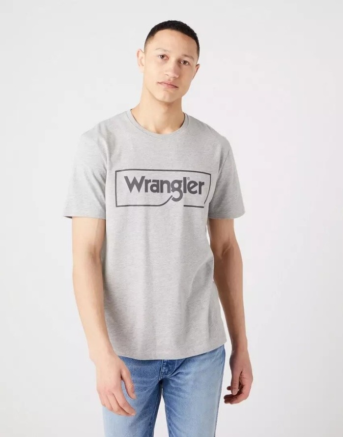 WRANGLER FRAME LOGO TEE MĘSKI T-SHIRT KOSZULKA NADRUK MID GREY W70JD3X37