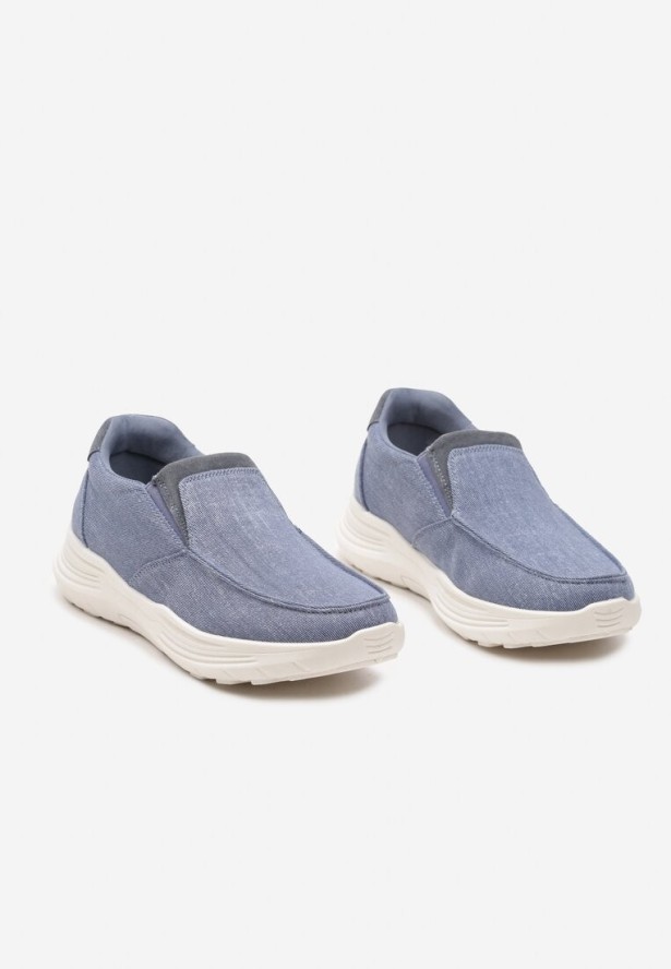 Niebieskie Buty Sportowe Slip On z Jeanowego Materiału Moallin