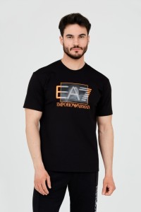 EA7 Czarny t-shirt z holograficznym logo