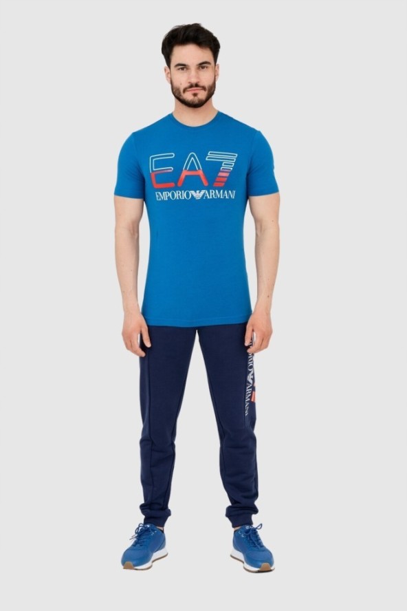 EA7 T-shirt męski niebieski z dużym logo