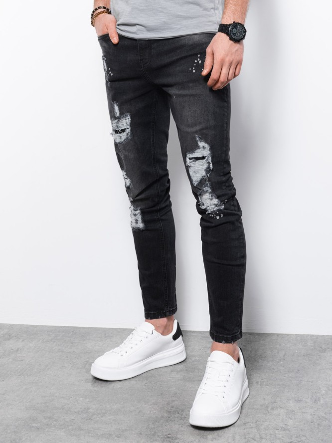 Spodnie męskie jeansowe z dziurami SLIM FIT - czarne V3 P1065 - M