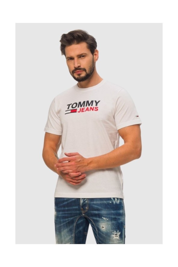 TOMMY JEANS Biały t-shirt męski z dużym logo