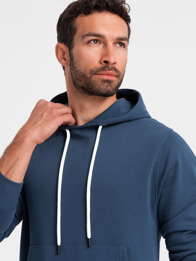 Męski dresowy komplet bluza kangurka + szorty – ciemnoniebieski V4 Z75 - XXL