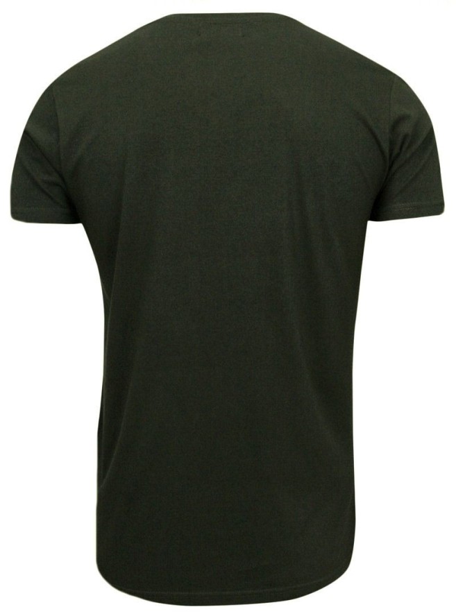 T-Shirt Ciemny Zielony, Khaki, Koszulka, Dekolt w Serek, Bez Nadruku -BRAVE SOUL- Męski