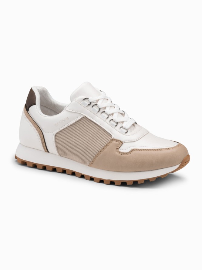 Patchworkowe męskie buty sneakersy z łączonych materiałów – biało-piaskowe V1 OM-FOSL-0144 - 45