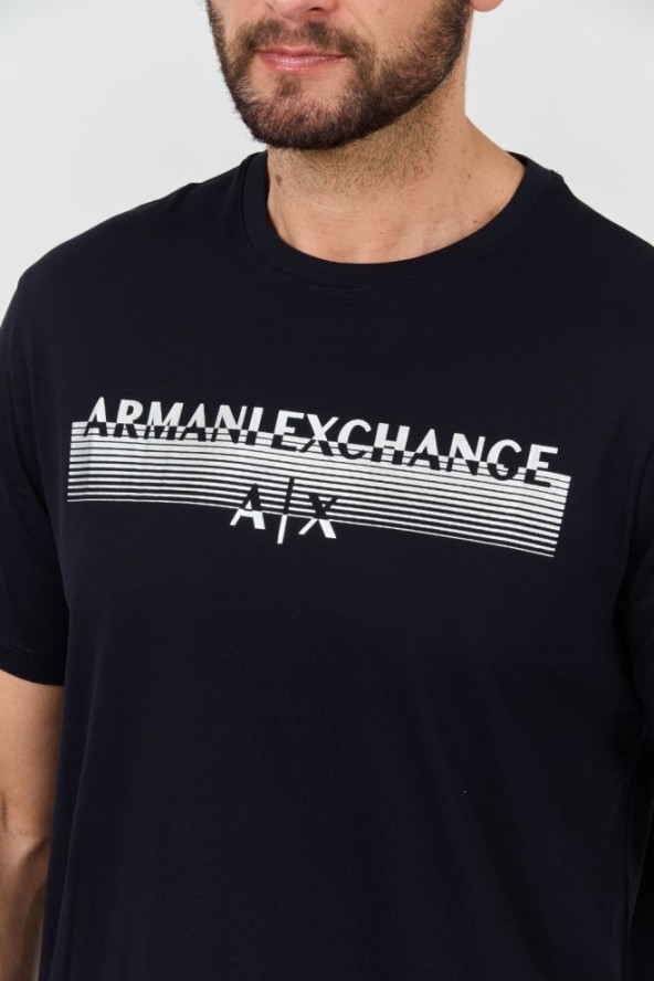 ARMANI EXCHANGE Granatowy t-shirt ze srebrnym logo