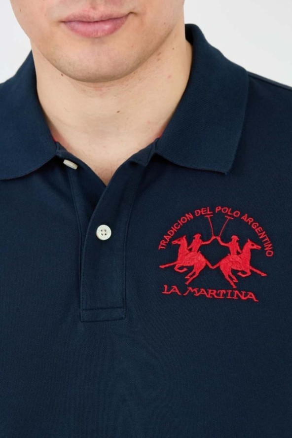 LA MARTINA Granatowe polo z dużym czerwonym logo