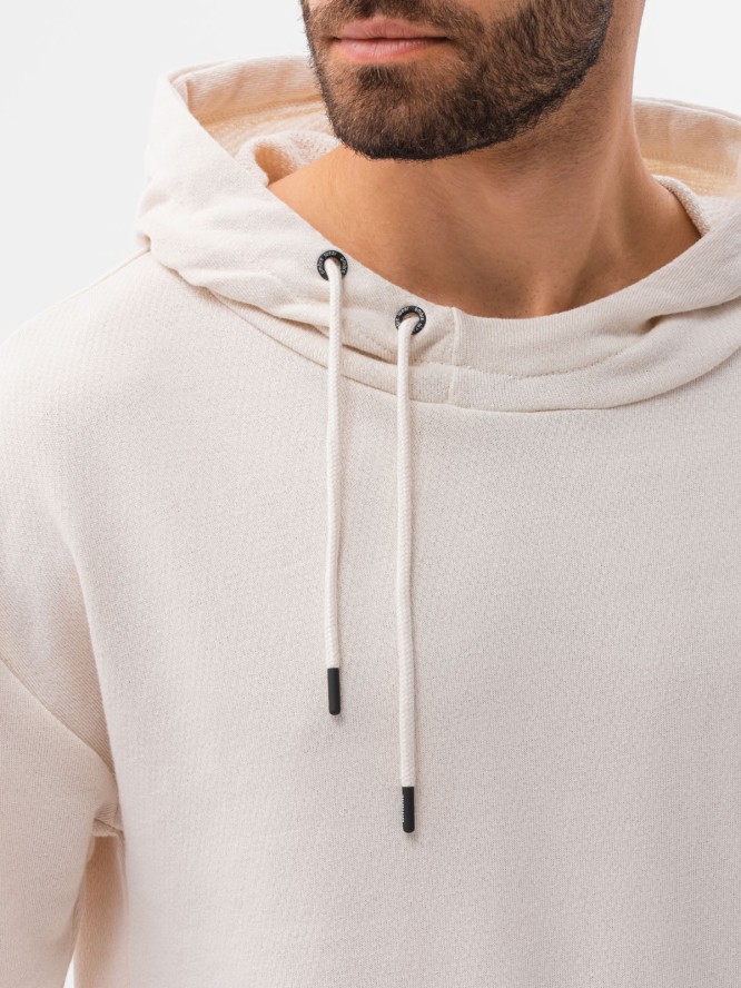Bluza męska hoodie z przeszyciami - kremowa V1 B1187 - M