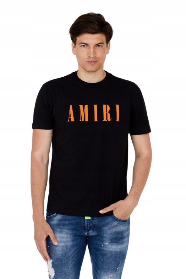 AMIRI T-shirt męski czarny z pomarańczowym logo