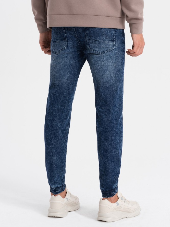 Spodnie męskie marmurkowe jeansowe JOGGERY - ciemnoniebieskie V1 OM-PADJ-0133 - XXL