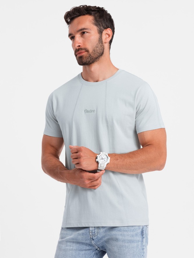 Bawełniana męska koszulka z delikatnym haftem – jasnoszara V4 OM-TSCT-0170 - XXL