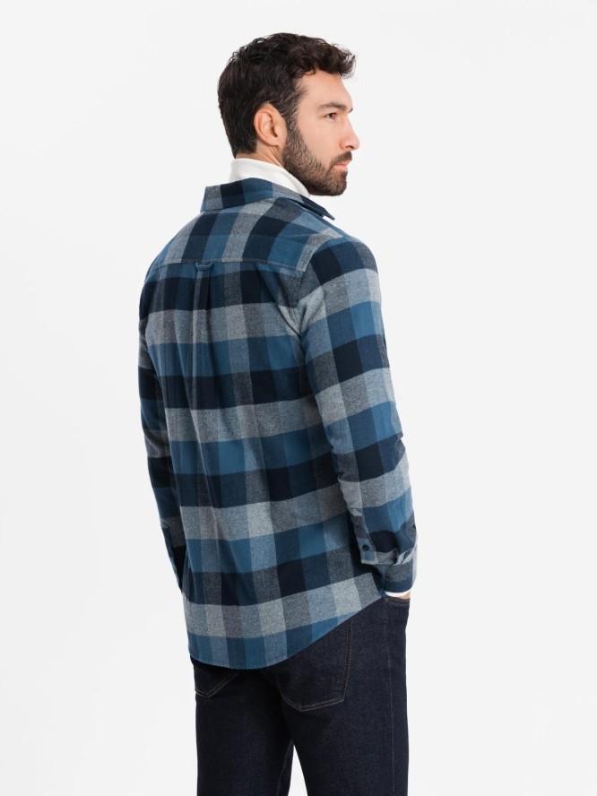 Koszula męska flanelowa w kratę - niebieska V4 OM-SHCS-0150 - XXL