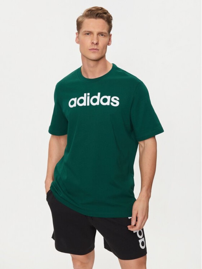 adidas T-Shirt Essentials Single Jersey Linear Embroidered Logo T-Shirt IJ8658 Zielony Regular Fit