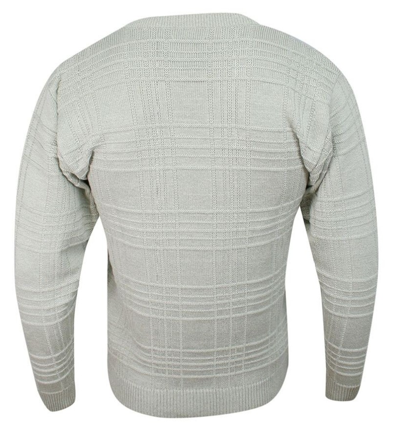 Sweter Jasny Beżowy w Serek, Dekolt V-neck, Elegancki -KINGS- Męski