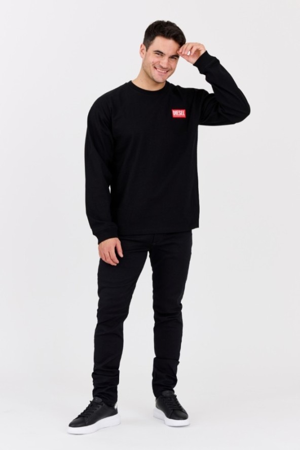 DIESEL Czarny longsleeve męski T-BOXT-LS-LAB z naszywką