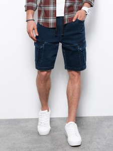 Krótkie spodenki męskie jeansowe - ciemny jeans V3 W362 - L