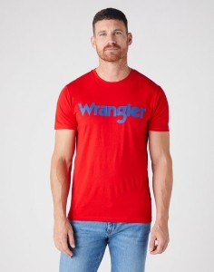 WRANGLER SS LOGO TEE MĘSKI T-SHIRT LOGO FLAME RED W7MUD3R06