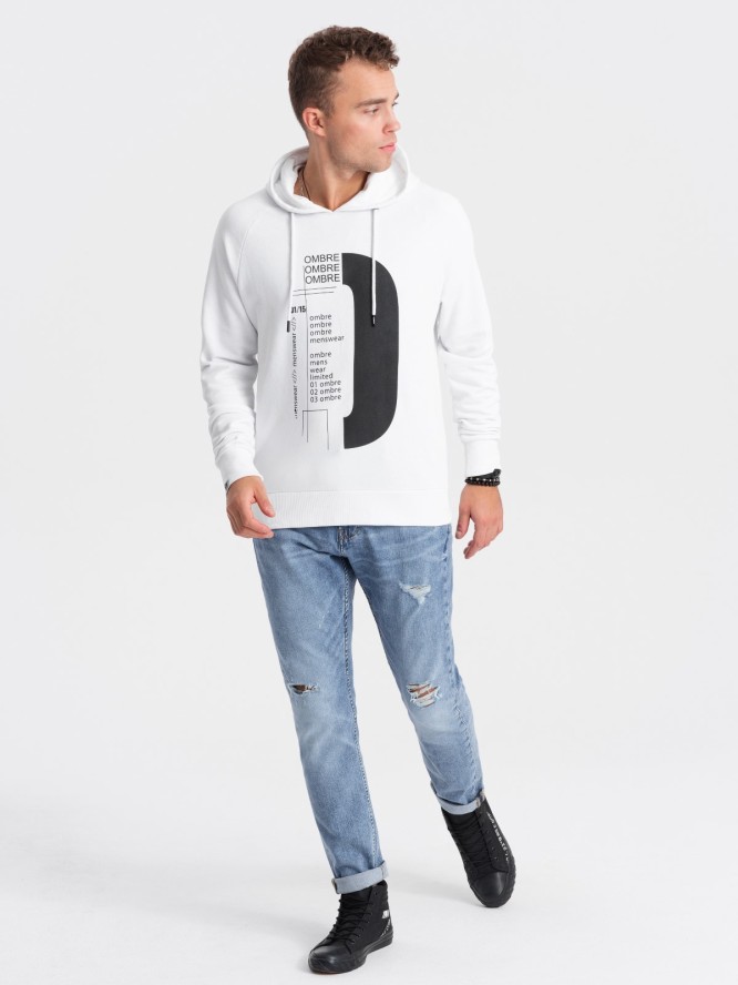 Męska bluza z nadrukiem HOODIE - biała V1 OM-SSPS-0152 - XXL