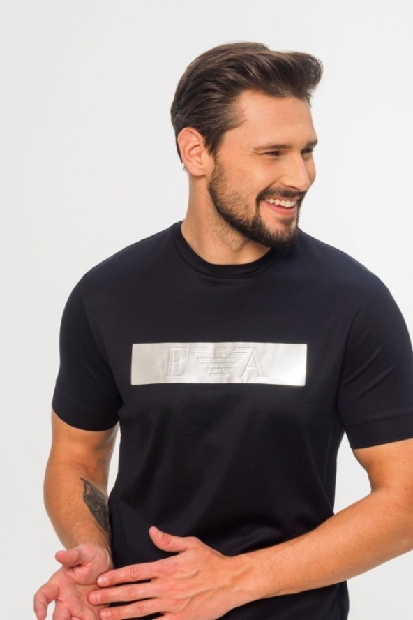 EMPORIO ARMANI Granatowy t-shirt męski ze srebrnym logo