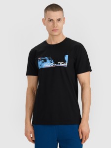 4F T-shirt regular z nadrukiem męski - czarny S