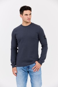 CALVIN KLEIN Szary męski longsleeve z naszywką