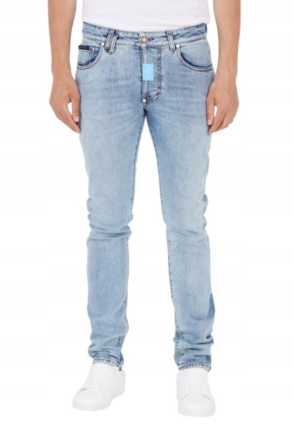 PHILIPP PLEIN Jasne męskie jeansy Straight Cut