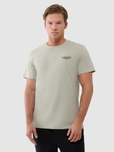 T-shirt regular z nadrukiem męski - oliwkowy/khaki