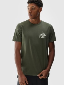 T-shirt regular z nadrukiem męski - oliwkowy/khaki