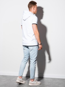T-shirt męski z kapturem - biały V1 S1376 - XL