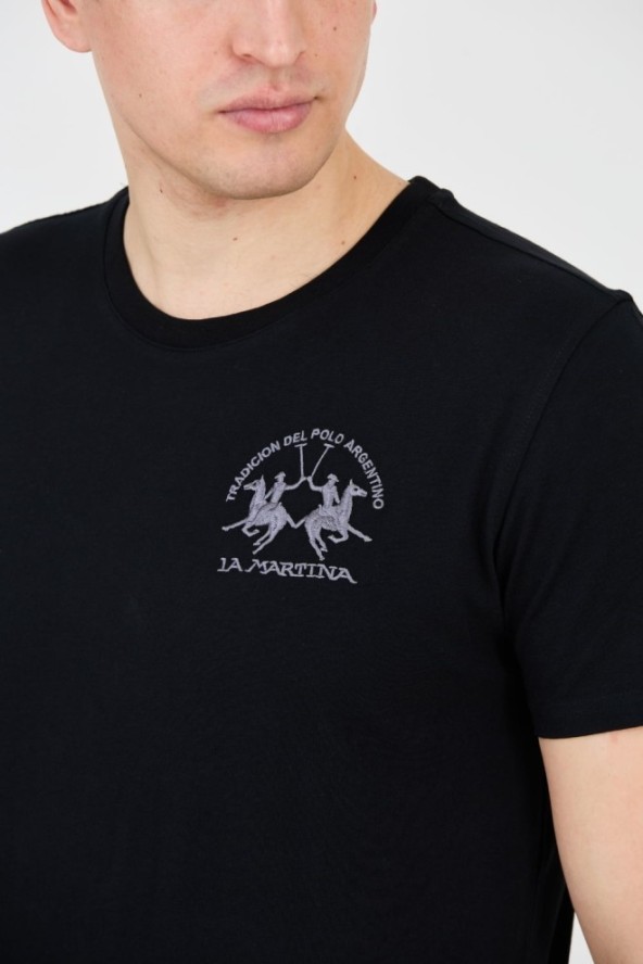 LA MARTINA Czarny t-shirt z dużym logo