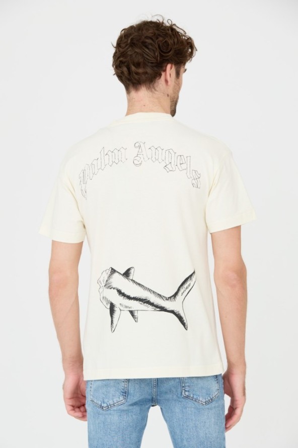 PALM ANGELS Beżowy t-shirt Broken Shark